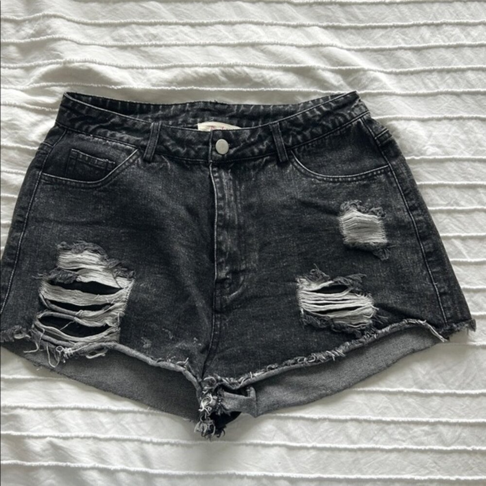 Peach Love California Black Distressed Jean Shorts